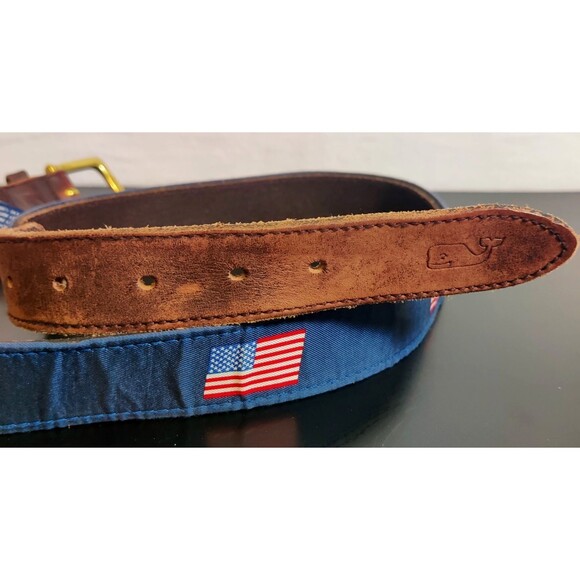 Vineyard Vines Patriot Flag Canvas and Leather Tipped Men's belt Size 36 - Picture 16 of 16